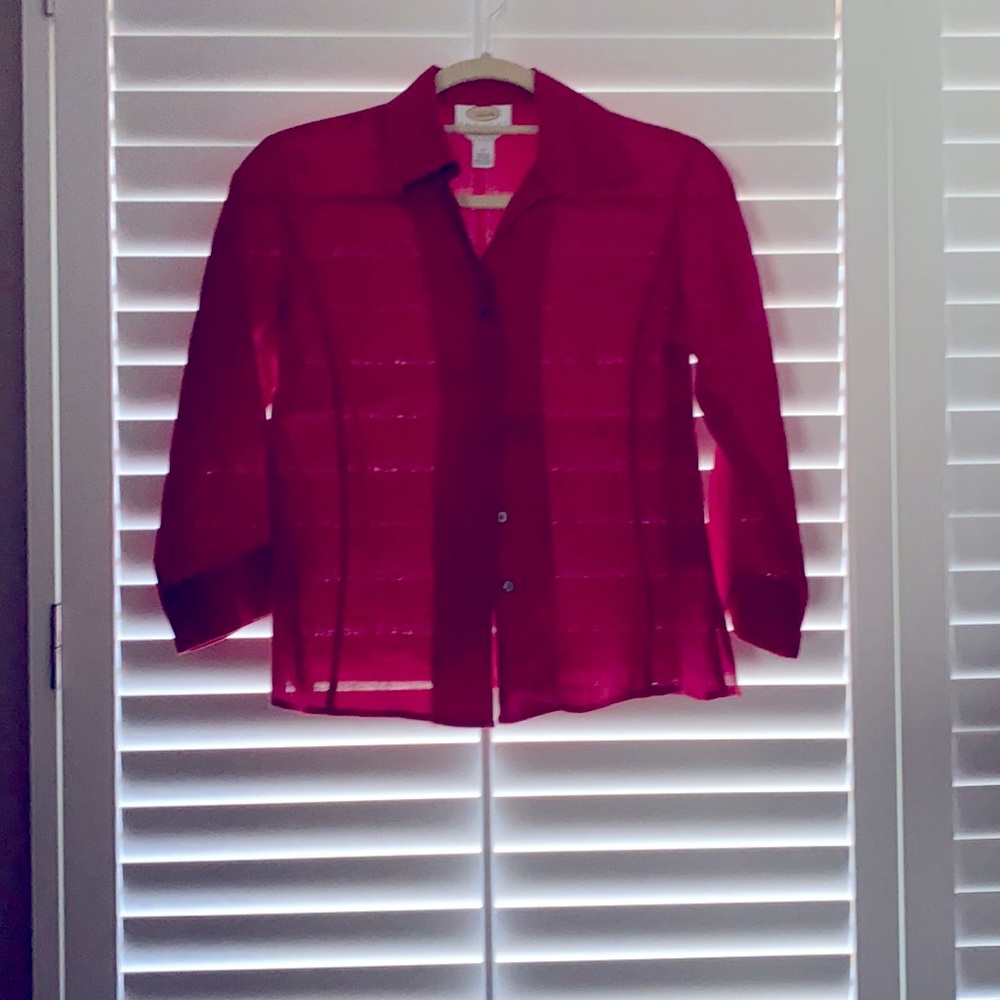 Talbots Petite Size 4- 100% Linen: Red Button Dow… - image 1